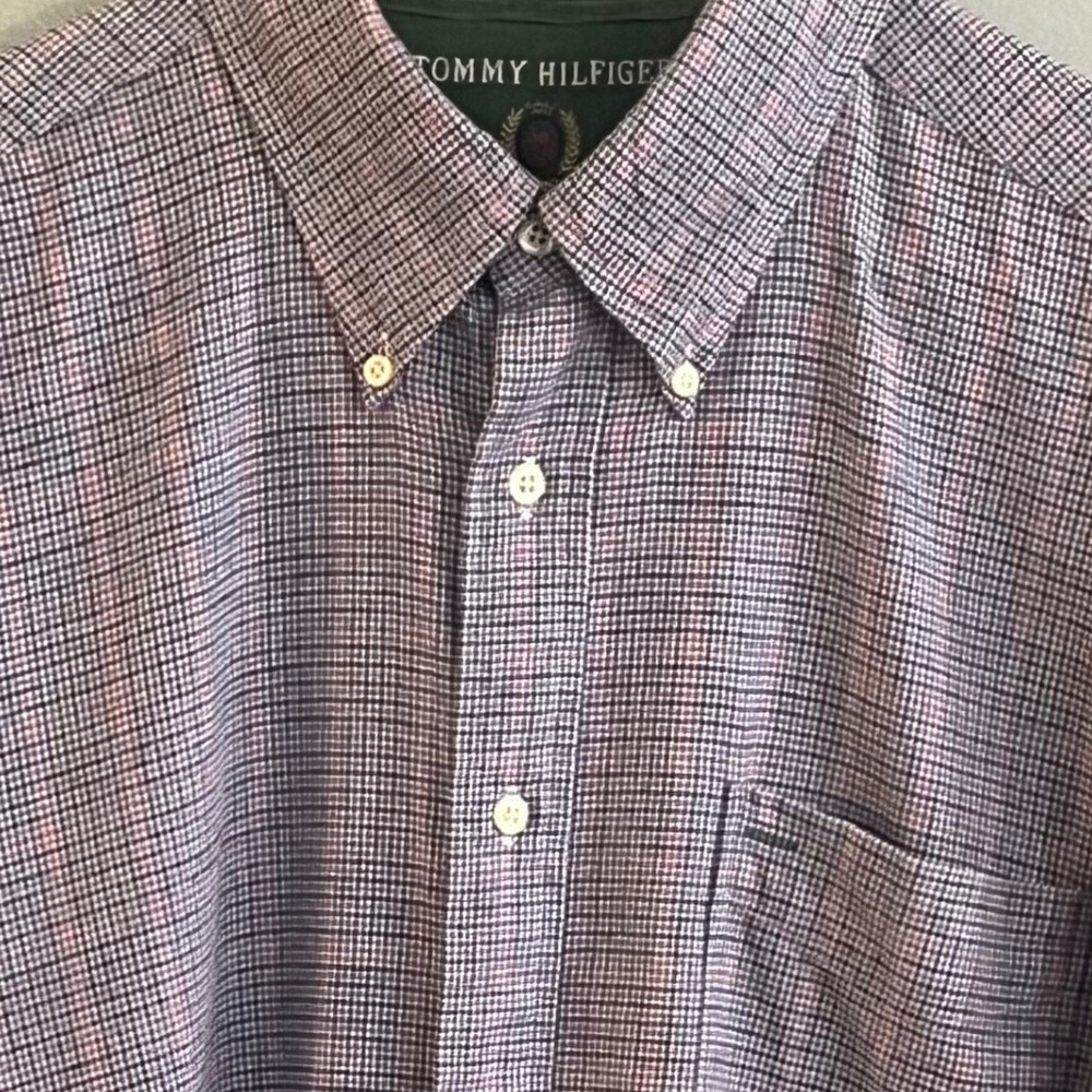Tommy Hilfiger Men's Blue Black Orange Small Check Cotton Long Sleeve Shirt XL